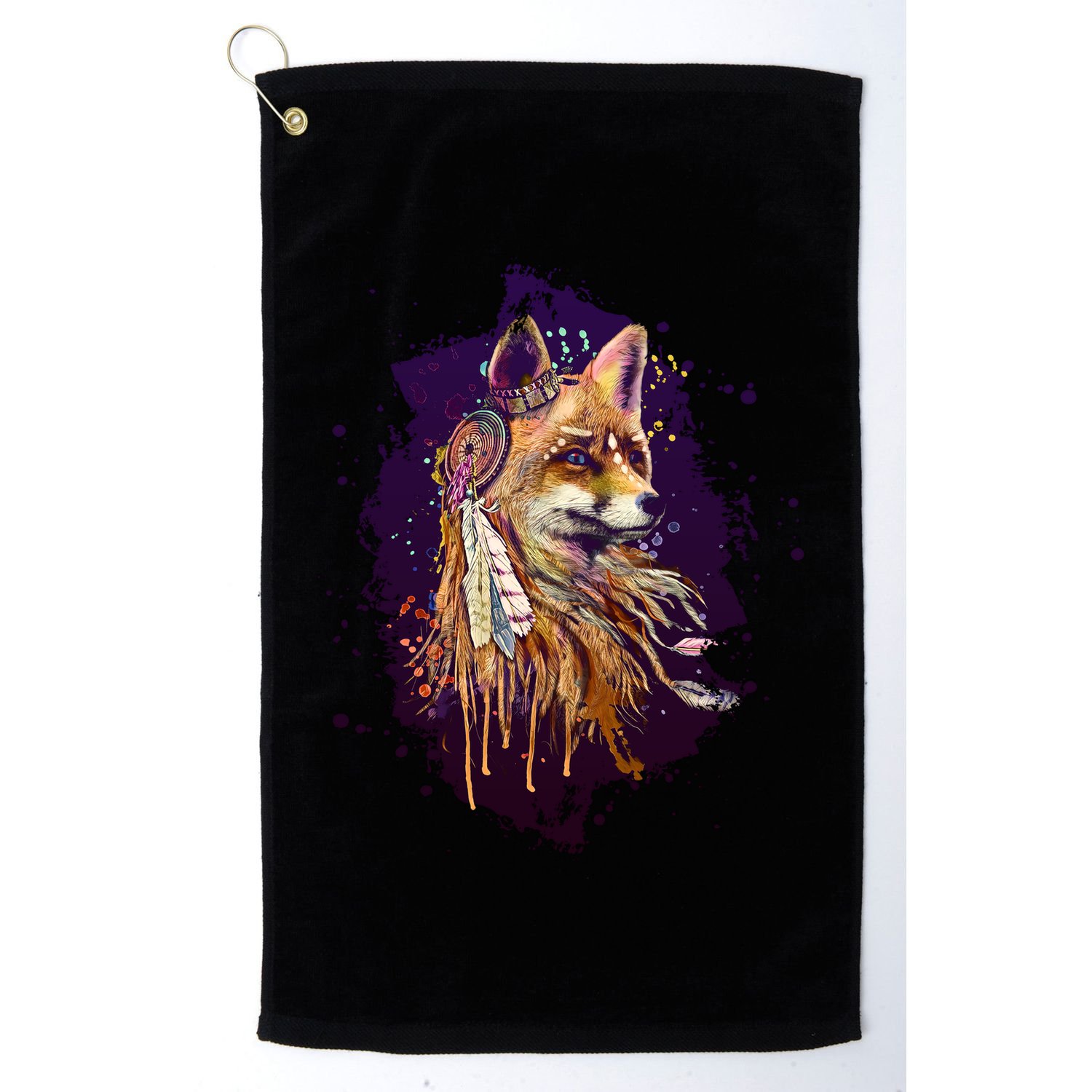 Native American Head Dress Fox Paint Splatter Golf Towel