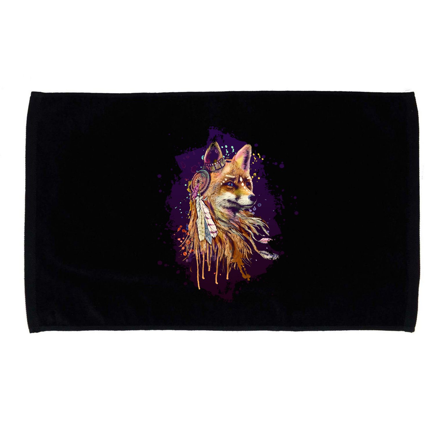 Native American Head Dress Fox Paint Splatter Microfiber Hand Towel