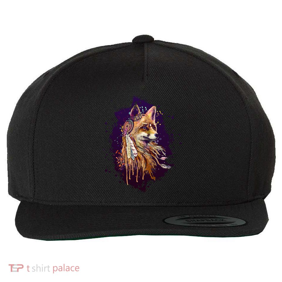 Native American Head Dress Fox Paint Splatter Wool Snapback Cap