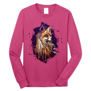 Native American Head Dress Fox Paint Splatter Long Sleeve Shirt