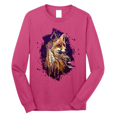 Native American Head Dress Fox Paint Splatter Long Sleeve Shirt