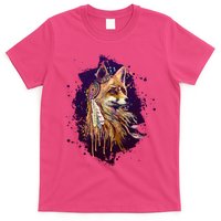 Native American Head Dress Fox Paint Splatter T-Shirt