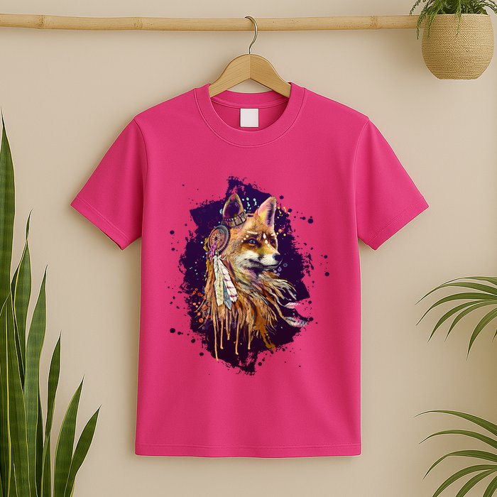 Native American Head Dress Fox Paint Splatter T-Shirt