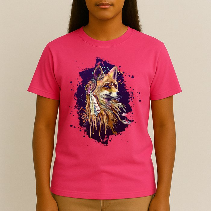 Native American Head Dress Fox Paint Splatter T-Shirt