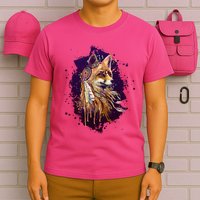 Native American Head Dress Fox Paint Splatter T-Shirt