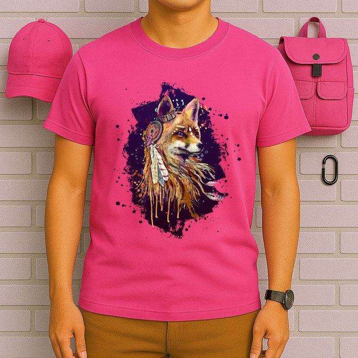 Native American Head Dress Fox Paint Splatter T-Shirt