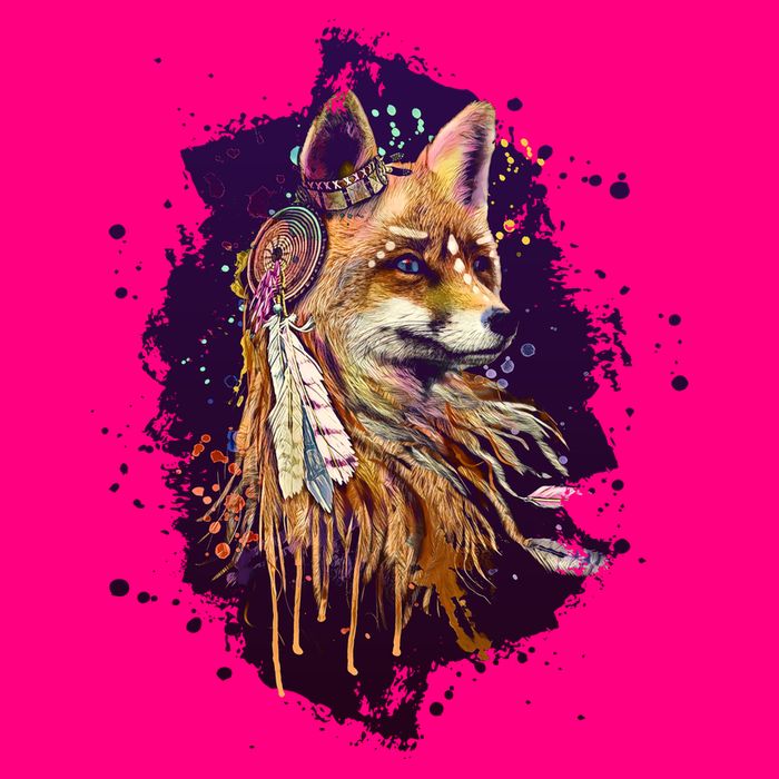 Native American Head Dress Fox Paint Splatter T-Shirt