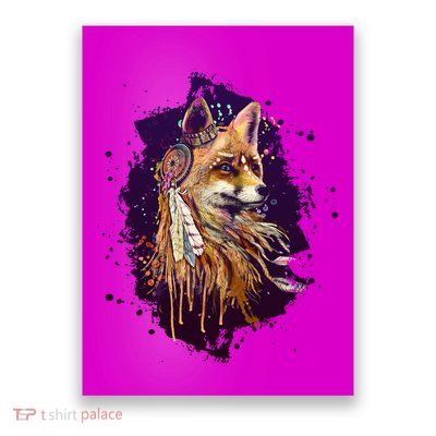 Native American Head Dress Fox Paint Splatter Poster
