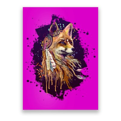 Native American Head Dress Fox Paint Splatter Poster