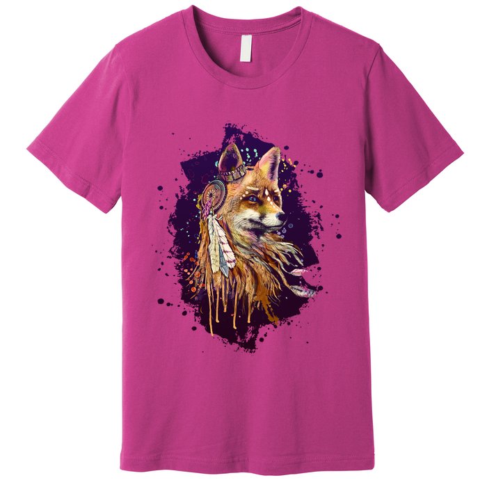 Native American Head Dress Fox Paint Splatter Premium T-Shirt
