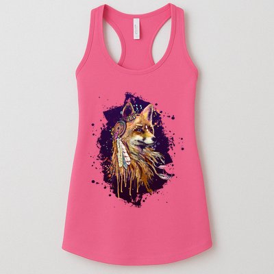 Native American Head Dress Fox Paint Splatter Womens Tank Top
