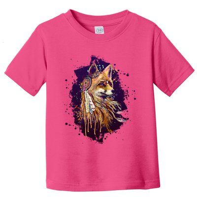 Native American Head Dress Fox Paint Splatter Toddler T-Shirt