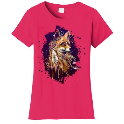 Native American Head Dress Fox Paint Splatter Women's T-Shirt