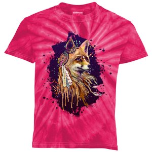 Native American Head Dress Fox Paint Splatter Kids Tie-Dye T-Shirt