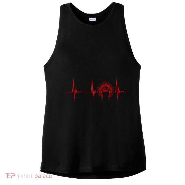 Native American Headdress Indian Chief Heartbeat Ekg Pulse Ladies PosiCharge Tri-Blend Wicking Tank