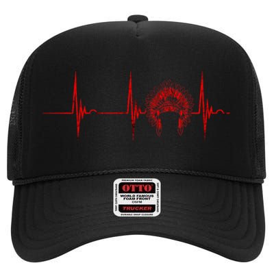 Native American Headdress Indian Chief Heartbeat Ekg Pulse High Crown Mesh Back Trucker Hat