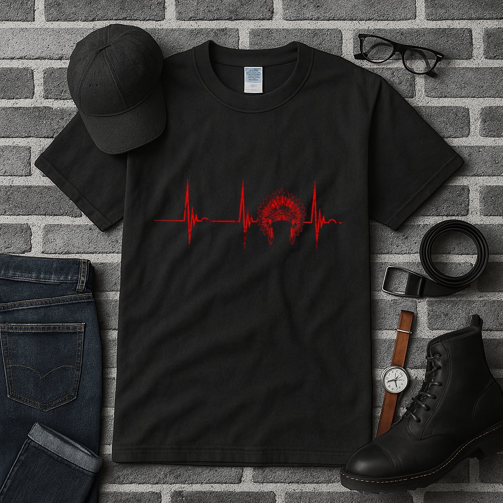 Native American Headdress Indian Chief Heartbeat Ekg Pulse Tall T-Shirt