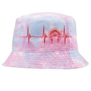 Native American Headdress Indian Chief Heartbeat Ekg Pulse Tie-Dyed Bucket Hat