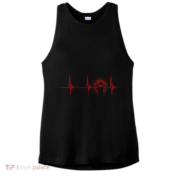 Native American Headdress Indian Chief Heartbeat EKG Pulse Ladies PosiCharge Tri-Blend Wicking Tank