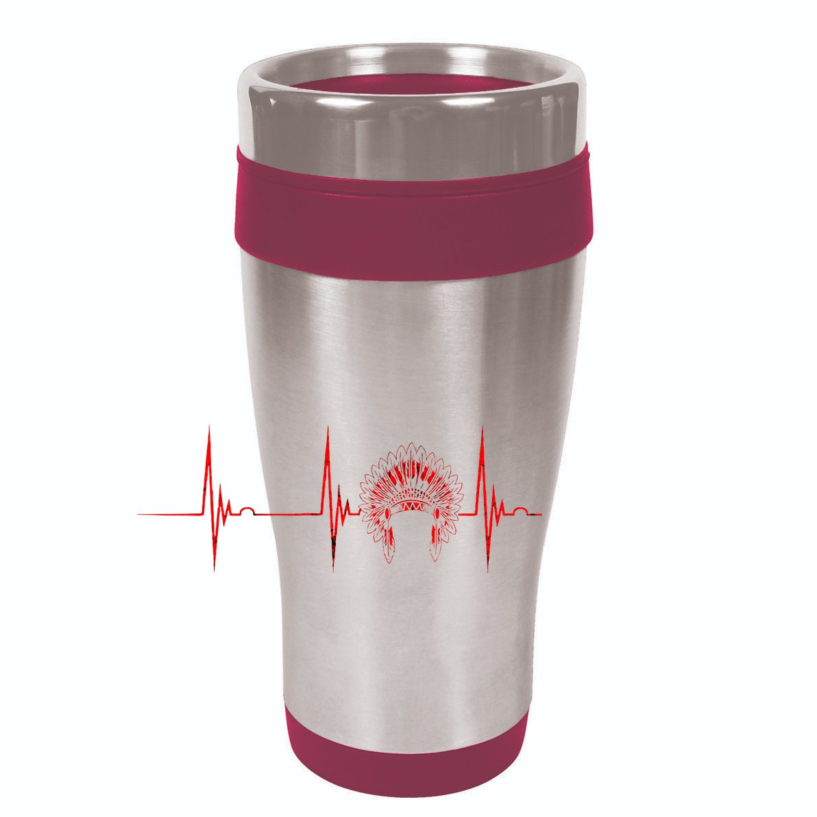 Native American Headdress Indian Chief Heartbeat EKG Pulse 12oz Stainless Steel Coffee Mug