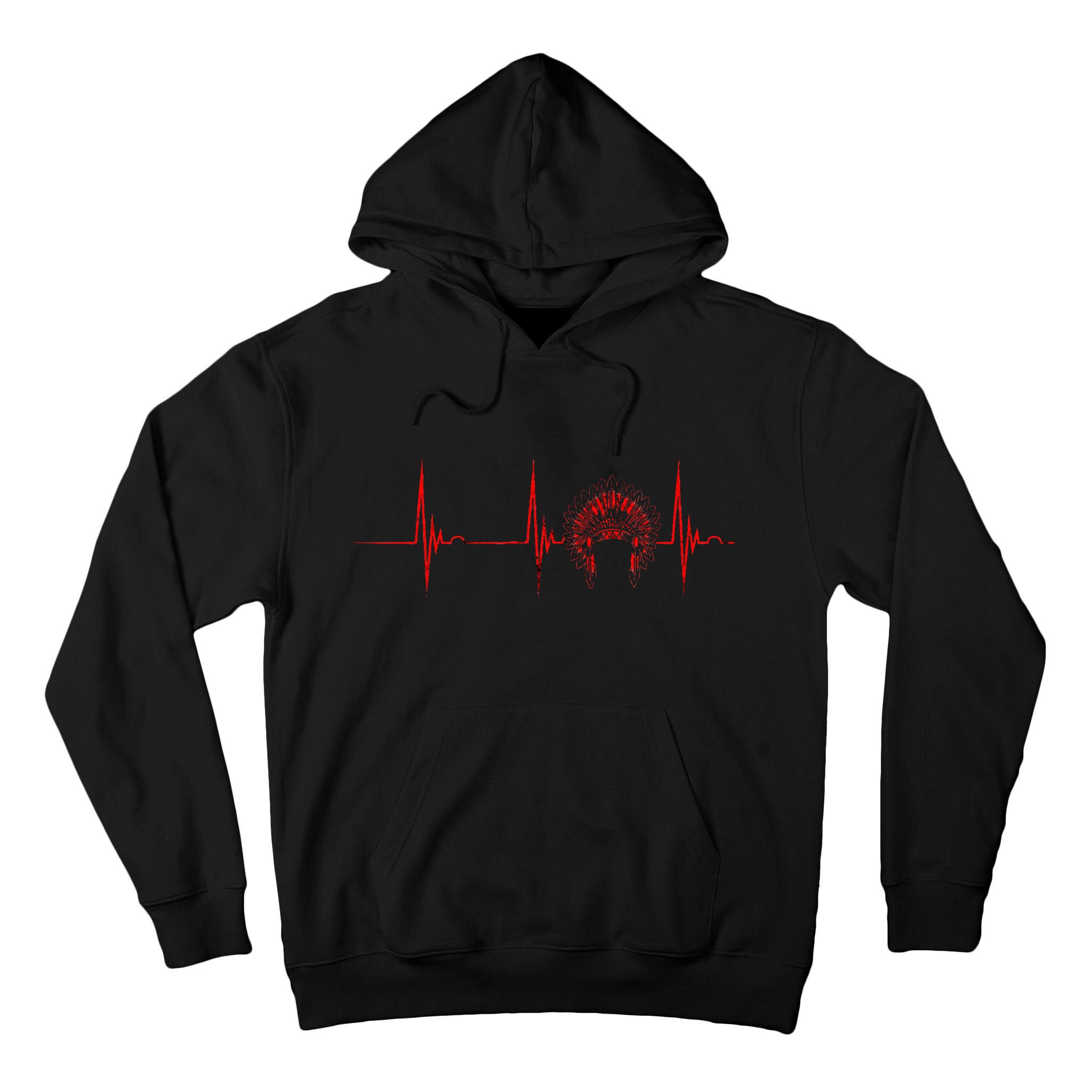 Native American Headdress Indian Chief Heartbeat EKG Pulse Tall Hoodie