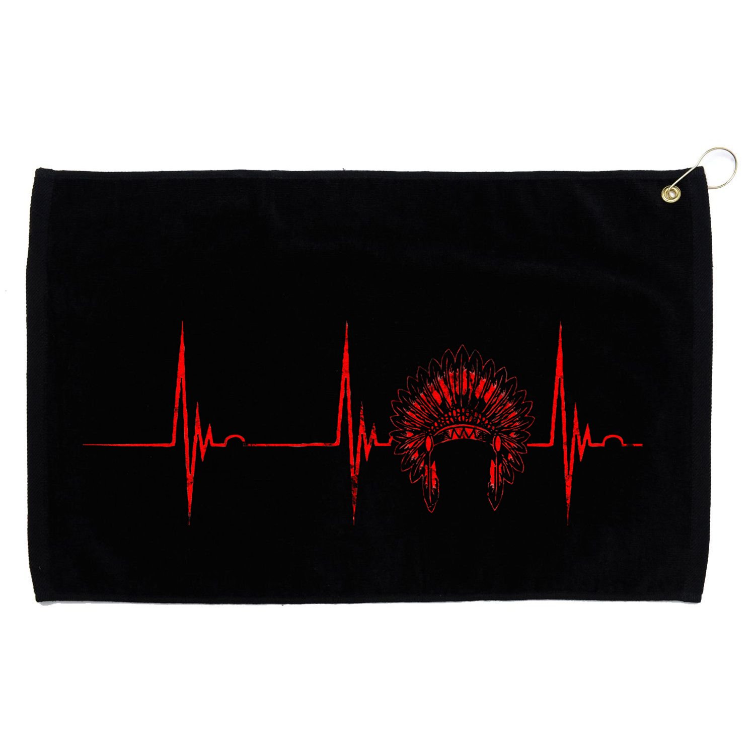 Native American Headdress Indian Chief Heartbeat EKG Pulse Grommeted Golf Towel