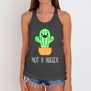 Not A Hugger Cactus Cute Kawaii Do Not Hug Meme Funny Gift Women's Knotted Racerback Tank