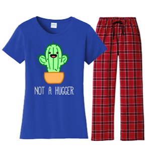 Not A Hugger Cactus Cute Kawaii Do Not Hug Meme Funny Gift Women's Flannel Pajama Set