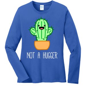 Not A Hugger Cactus Cute Kawaii Do Not Hug Meme Funny Gift Ladies Long Sleeve Shirt