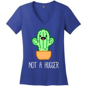 Not A Hugger Cactus Cute Kawaii Do Not Hug Meme Funny Gift Women's V-Neck T-Shirt