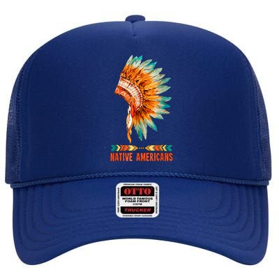 Native American Heritage Headdress Feathers Native American Indian Tradition High Crown Mesh Back Trucker Hat