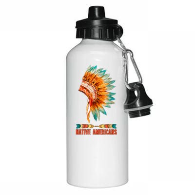 Native American Heritage Headdress Feathers Native American Indian Tradition Aluminum Water Bottle