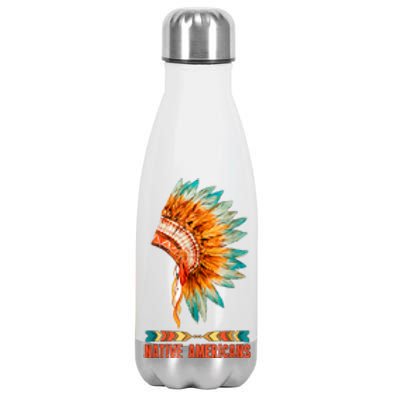 Native American Heritage Headdress Feathers Native American Indian Tradition Stainless Steel Insulated Water Bottle