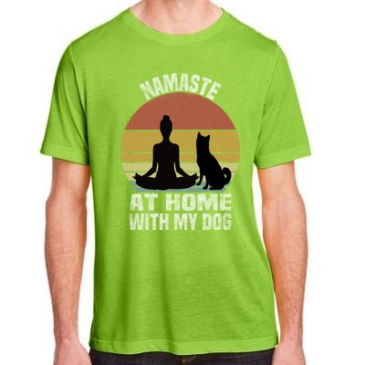 Namaste At Home With My Dog Vintage Dog Lover Owner Yoga Gift Adult ChromaSoft Performance T-Shirt