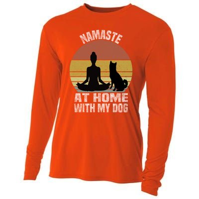 Namaste At Home With My Dog Vintage Dog Lover Owner Yoga Gift Cooling Performance Long Sleeve Crew