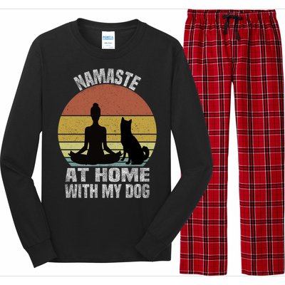 Namaste At Home With My Dog Vintage Dog Lover Owner Yoga Gift Long Sleeve Pajama Set