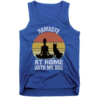 Namaste At Home With My Dog Vintage Dog Lover Owner Yoga Gift Tank Top