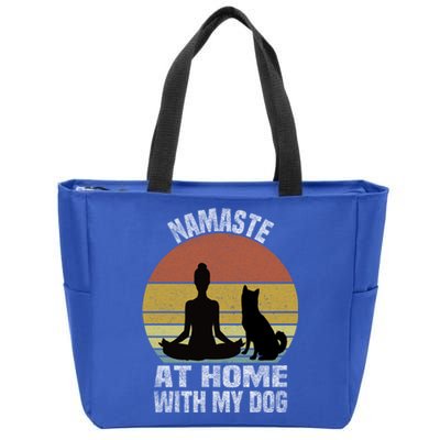 Namaste At Home With My Dog Vintage Dog Lover Owner Yoga Gift Zip Tote Bag