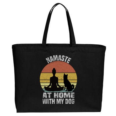 Namaste At Home With My Dog Vintage Dog Lover Owner Yoga Gift Cotton Canvas Jumbo Tote