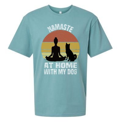 Namaste At Home With My Dog Vintage Dog Lover Owner Yoga Gift Sueded Cloud Jersey T-Shirt