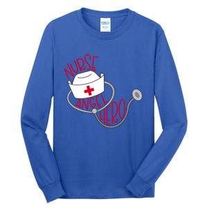 Nurse Angel Hero With Nurses Cap And Stethoscope Great Gift Tall Long Sleeve T-Shirt