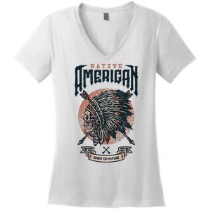 Native American Indian Chief Skull Women's V-Neck T-Shirt