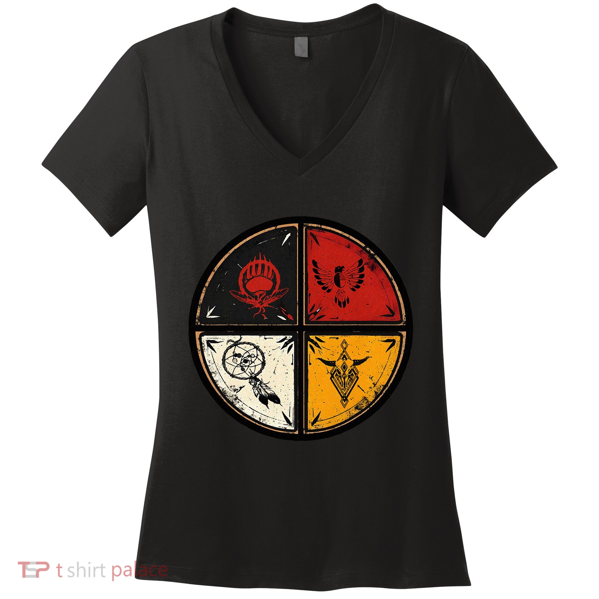 Native American Indian Medicine Wheel Women's V-Neck T-Shirt