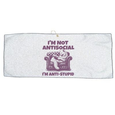 Not Antisocial IM Anti Stupid Cat Lover Sarcastic Quotes Large Microfiber Waffle Golf Towel