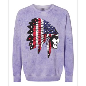 Native American Indian Chief American USA Flag 4th Of July Colorblast Crewneck Sweatshirt