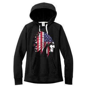 Native American Indian Chief American USA Flag 4th Of July Women's Fleece Hoodie