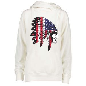 Native American Indian Chief American USA Flag 4th Of July Womens Funnel Neck Pullover Hood