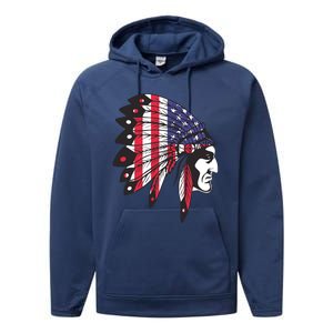 Native American Indian Chief American USA Flag 4th Of July Performance Fleece Hoodie