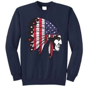 Native American Indian Chief American USA Flag 4th Of July Tall Sweatshirt