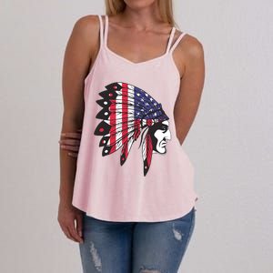 Native American Indian Chief American USA Flag 4th Of July Women's Strappy Tank